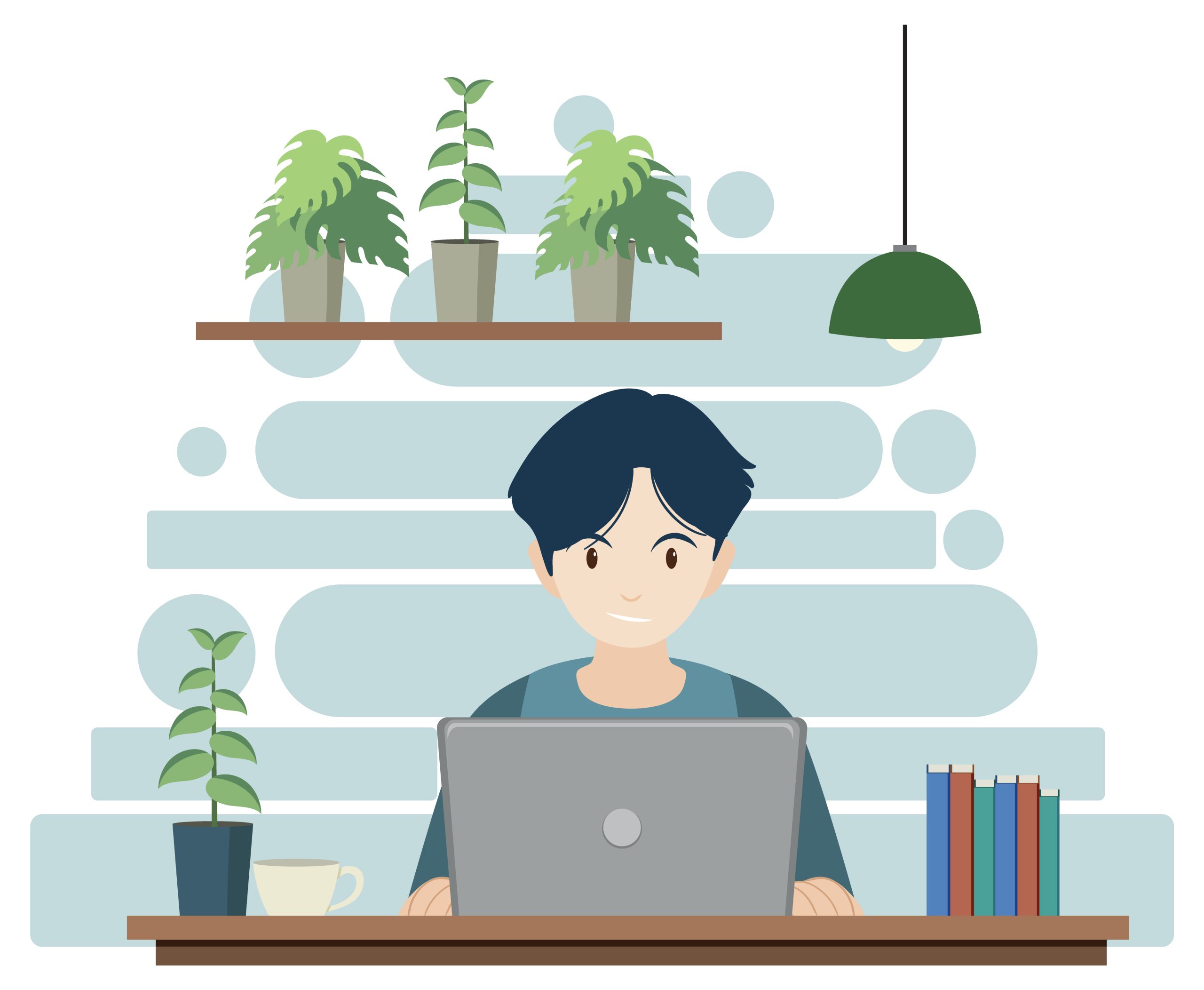 A man working using laptop flat design illustration